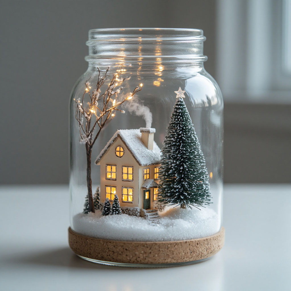 DIY проект: светящаяся банка с зимней сказкой внутри - миниатюрный деревня под снегом для новогоднего декора.